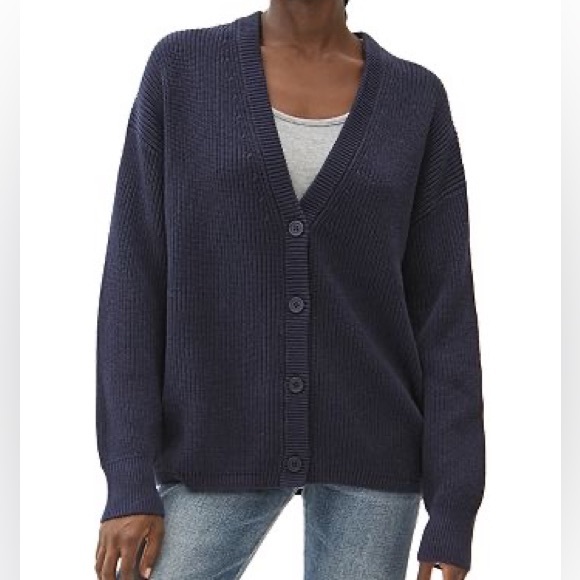 Michael Stars Sweaters - Michael Stars Evereve Clara Cardi Navy Blue Boyfriend Button Front Knit Cardigan